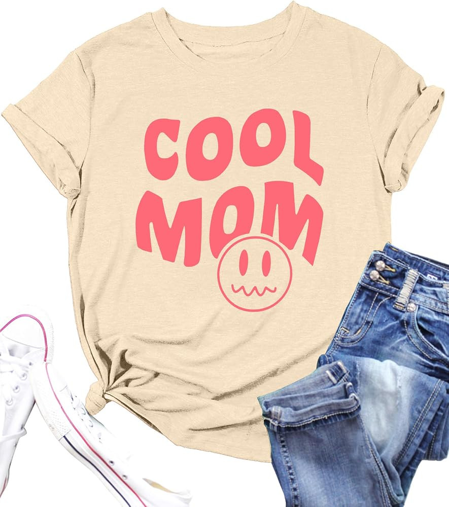 Cool Mom T-Shirt Women Mama Shirts Lip Graphic Short Sleeve Funny Mom Life Tee Casual Mom Tshirt ... | Amazon (US)