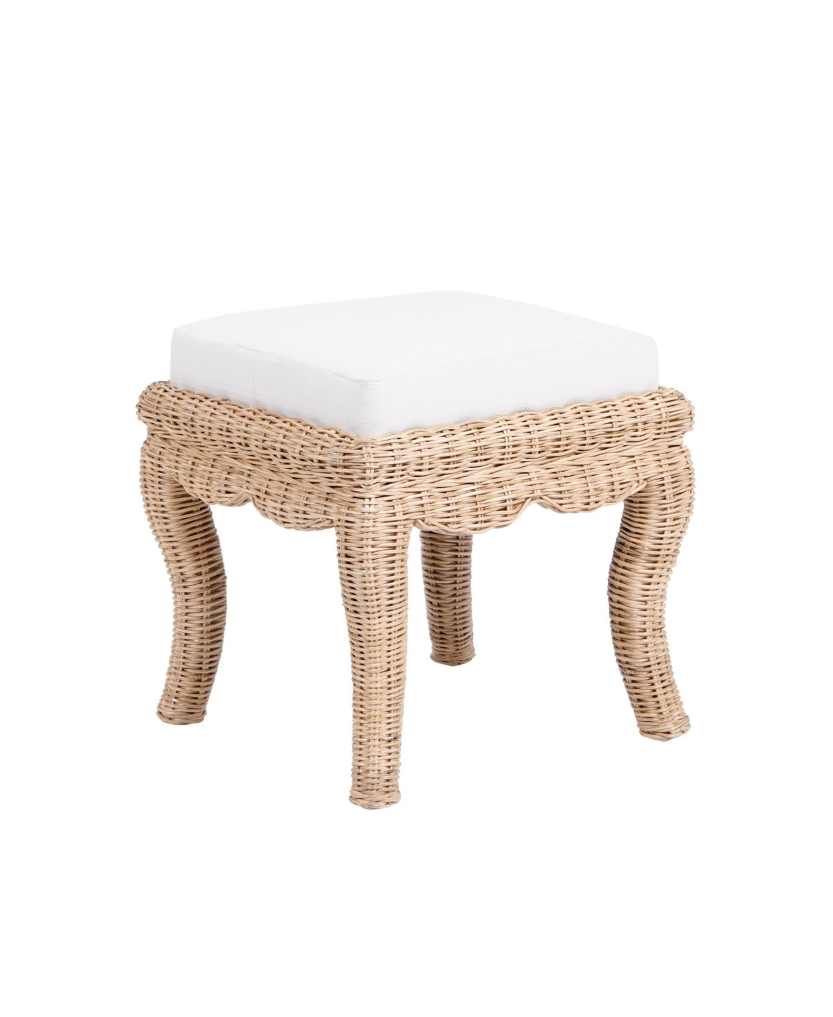 Jonathan Y Rowan 19.7" Bohemian Designer Woven Rattan/Wood Vanity Stool, White Cushion with Natural Frame - White | Macy's