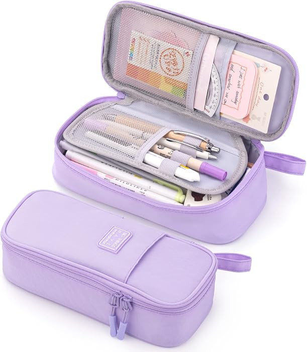 CICIMELON Durable Pen Pencil Case Big Storage Pen Pouch Bag for School Supplies Office College Teen Girls Adults, Purple | Amazon (US)