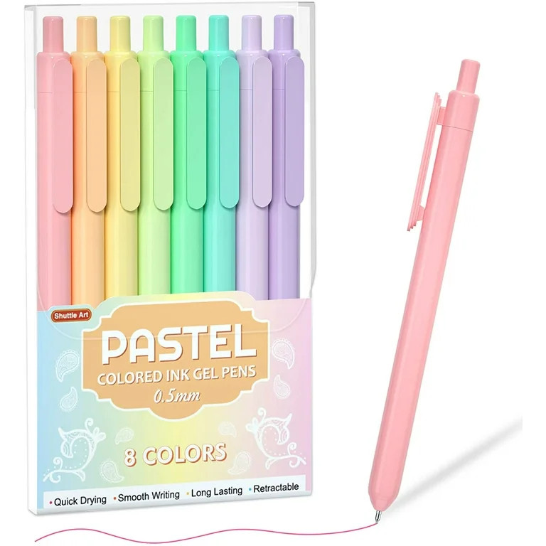 Colored Retractable Gel Pens, Shuttle Art 8 Pastel Ink Colors, Cute Pens 0.5mm Fine Point Quick D... | Walmart (US)