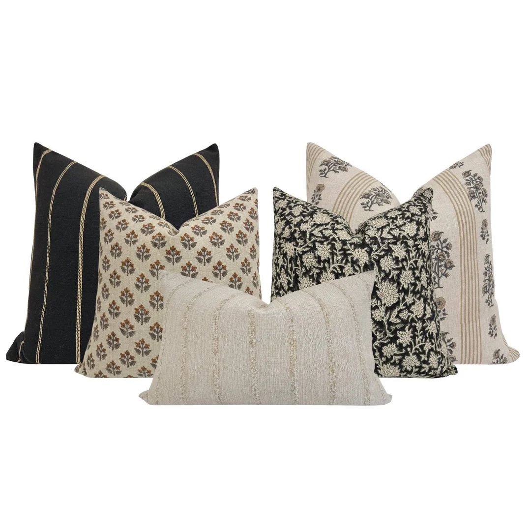 SOFA PILLOW COMBO Set of Five Designer Pillow Covers, Neutral Pillow Combo, Sofa Pillow Combo, Se... | Etsy (US)