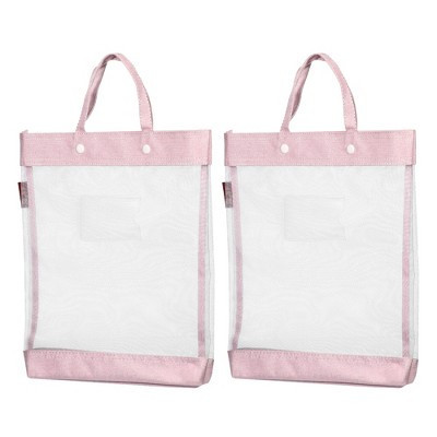 Unique Bargains Office Business Nylon Mesh Transparent Files Handbag Pink | Target