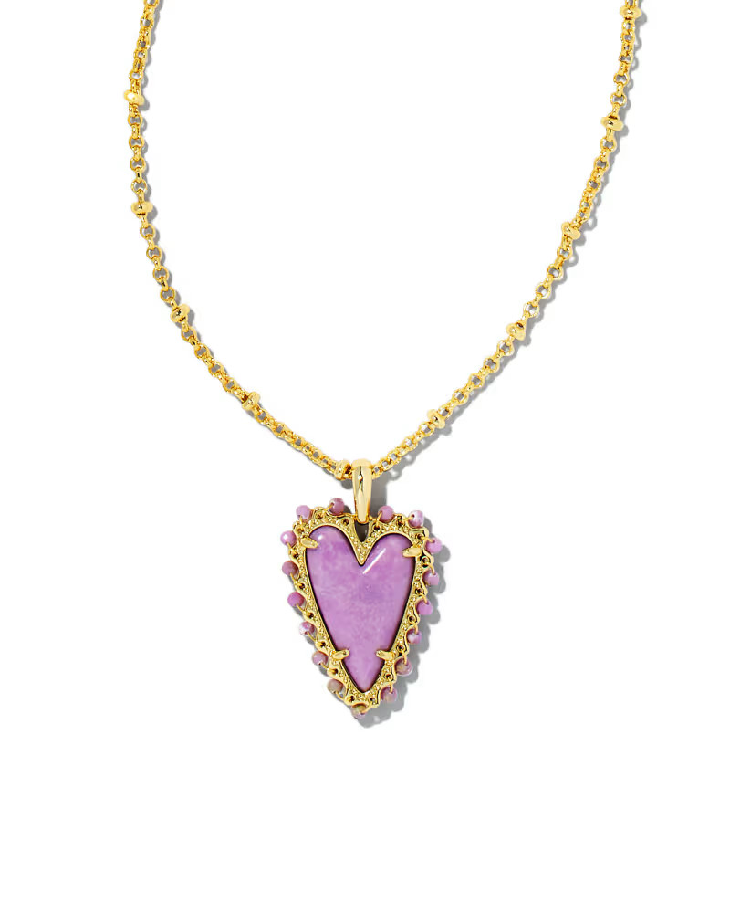 Beaded Ansley Heart Gold Pendant Necklace in Lilac Phosphate | Kendra Scott