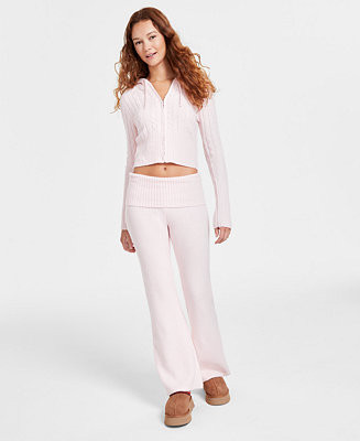 Juniors' Cable Knit Zip-Up Sweater Hoodie & Knit Pants | Macy's