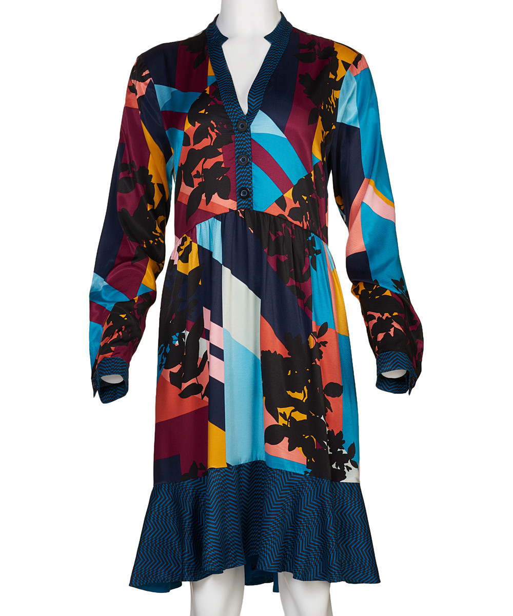 Anthropologie Women's Casual Dresses Multi - Blue Mixed Long-Sleeve Dress - Women | Zulily