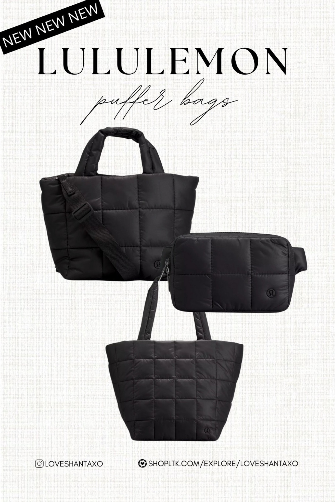 Lululemon new arrivals, fall arrivals, puffer bag, puffer tote, black puffer bag, black puffer crossbody, winter style, lululemon puffer belt bag, belt bag, quilted bag, quilted tote, neutral style, fall fashion, winter fashion, storage, gym bag, atheleisure, casual, school bag, school tote, teachers tote bag, teacher, student, work, errands, on the go, back to school, teacher style

#LTKGiftGuide #LTKSeasonal #LTKHoliday
