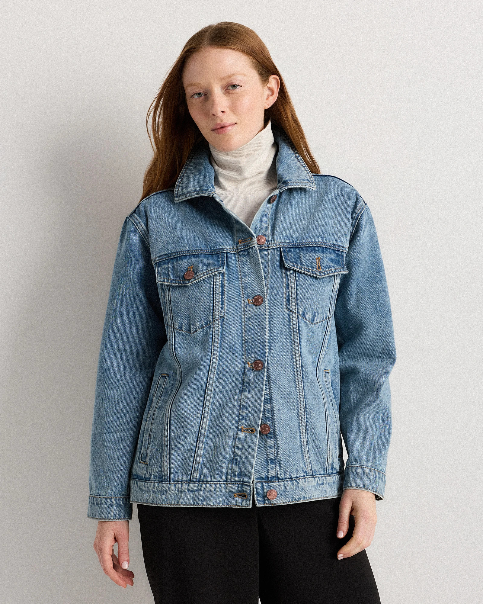 Quince | Women's OverSized Denim Jacket in Indigo Blue, Size Small, Organic Cotton | Quince