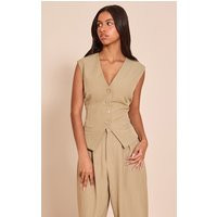 Petite Taupe Tailored Button Up Vest Top | PrettyLittleThing US
