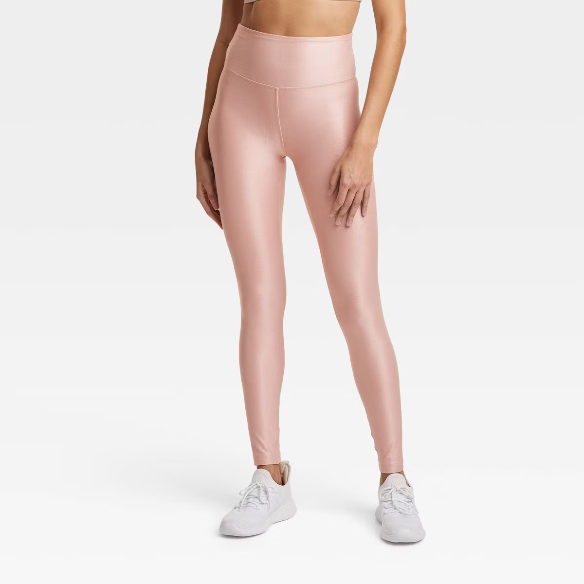 Women's High-Rise Shine Ribbed Leggings - All In Motion™ Light Mauve S | Target