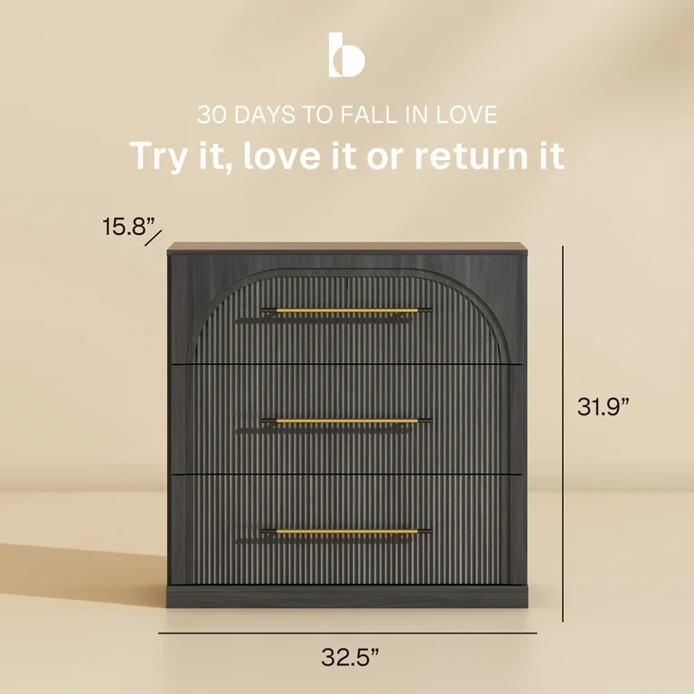 BELLEZE Fluted Modular Sideboard Cabinet, Classic Modern Buffet Cabinet with 3 Drawers, Accent Cr... | Walmart (US)