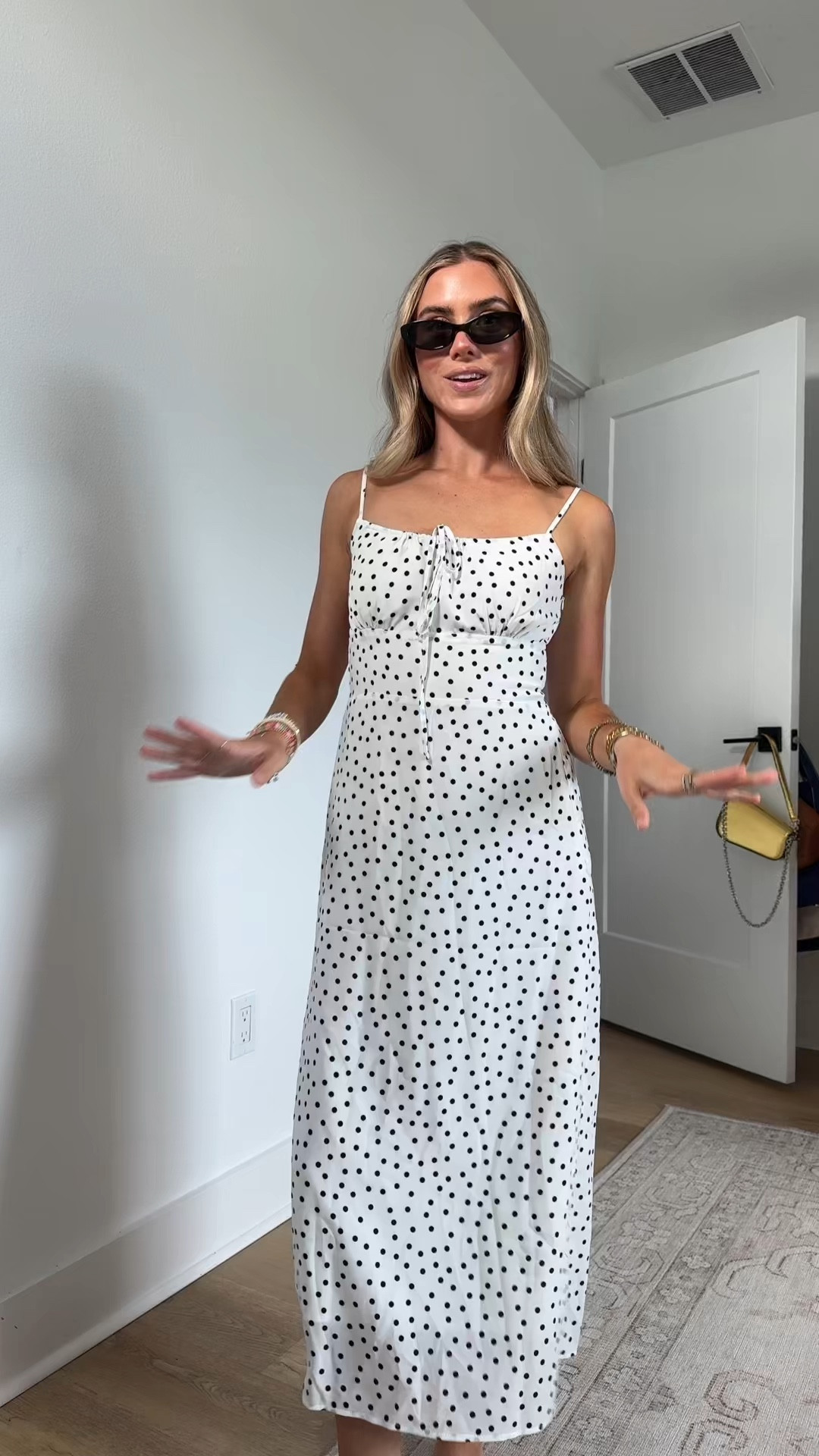 Amazon Women Silk V-Neck Dresses Spaghetti Strap Dots Pullover Dress Slim Fit Ankle-Length Dresses.  This actual dress is from TikTok shop size small but this amazon option looks the most similar.

#LTKootd #LTKSaleAlert #LTKdayinmylife