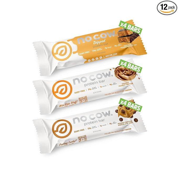 No Cow High Protein Bars, Peanut Butter Lovers Variety Pack - Healthy Snacks, 20g Vegan Protein, ... | Amazon (US)