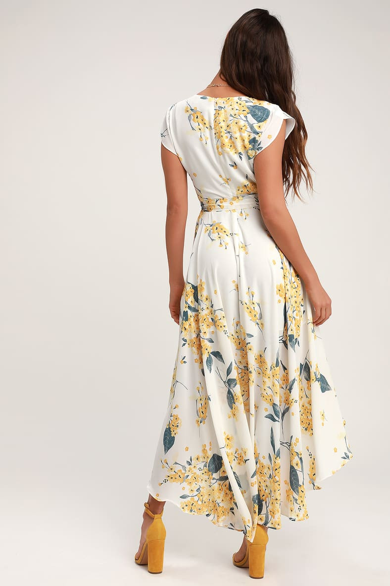 French Countryside White and Yellow Floral Print High-Low Dress | Lulus (US)