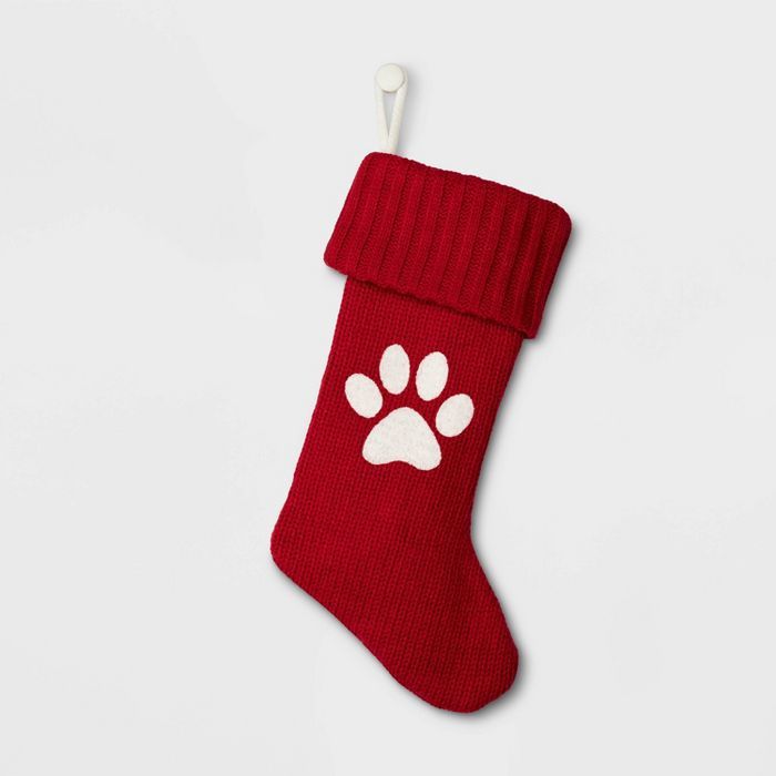 Knit Monogram Christmas Stocking Red Paw Print - Wondershop&#8482; | Target