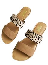 Goodnight Macaroon 'Yuki' Leopard Suede Double Strap Flat Sandals (2 Colors) | Goodnight Macaroon