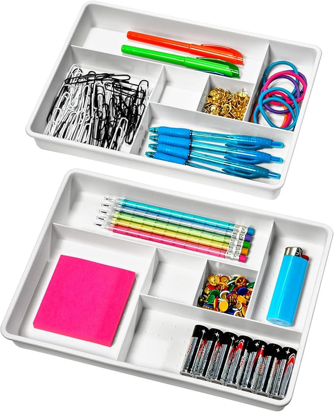 Madesmart Set of 2 Plastic 6-Compartment Drawer Organizer Gadget Trays, Multipurpose Storage Bins... | Amazon (US)