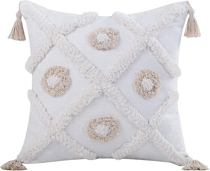CAROMIO Boho White Chenille Pillow Covers for Couch Sofa Bedroom Decorative Throw Pillow Covers w... | Amazon (US)