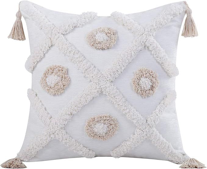 CAROMIO Boho White Chenille Pillow Covers for Couch Sofa Bedroom Decorative Throw Pillow Covers w... | Amazon (US)