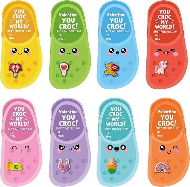 Valentine’s Day Shoe Charm & Gift Card Set, Set of 48pcs Cute Charms & 24pcs Cartoon Shoe-Shape... | Amazon (US)