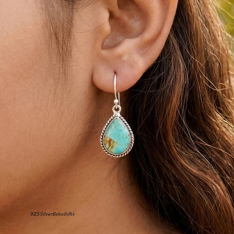 Natural Kingman Turquoise Earrings 925 Sterling Silver Teardrop Boho Dangle Earrings Jewelry Gift | Etsy (Global)
