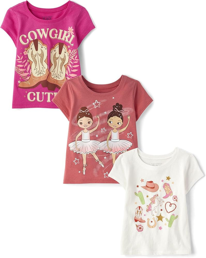 The Children's Place Baby Girls' and Toddler Assorted Everyday Short Sleeve Graphic T-shirts,mult... | Amazon (US)