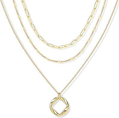 Layered Gold Necklaces for Women, Stackable Dainty 14K Gold Silver Plated Trendy Simple Heart Dia... | Amazon (US)