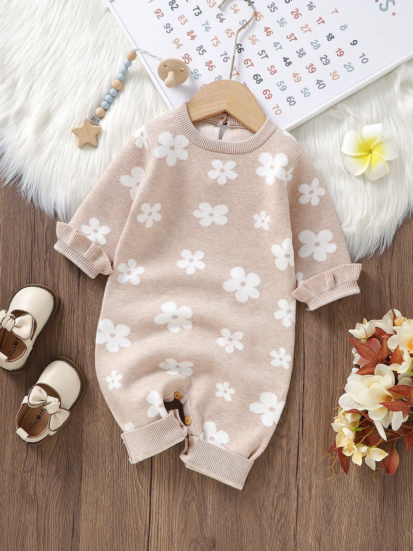 Baby Girl Floral Pattern Knit Jumpsuit | SHEIN