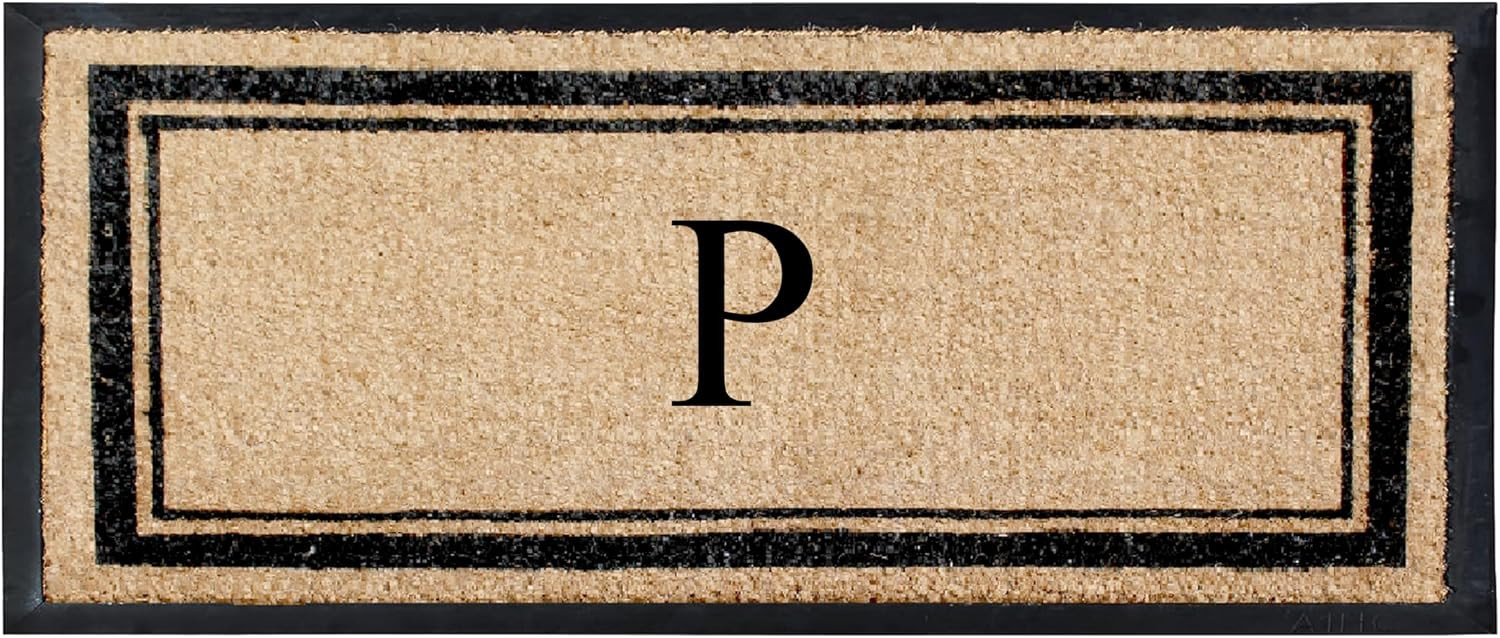 A1 Home Collections Natural Coir & Rubber Hand-Flocked Monogrammed Doormat - Heavy Duty Anti-Shedding Front Door Mat, Thick & Durable Entrance Mat - P, 30” x 60” | Amazon (US)