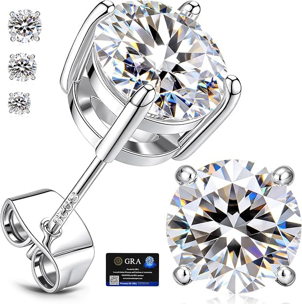 Moissanite Diamond Stud Earrings for Women 925 Sterling Silver Post 18K Gold Plated Earring Hypoa... | Amazon (US)