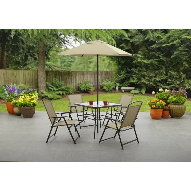 Mainstays Albany Lane 6 Piece Outdoor Patio Dining Set, Tan | Walmart (US)