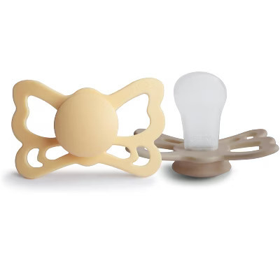 FRIGG Butterfly Anatomical Silicone Pacifier 2-Pack (6-18 Months) Pale Daffodil/Silky Satin 6-18 months | Target