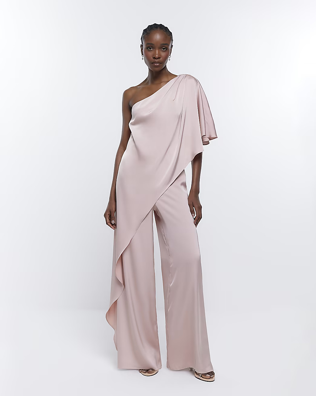 Pink Bridesmaid Drape Shoulder Jumpsuit | River Island (UK & IE)