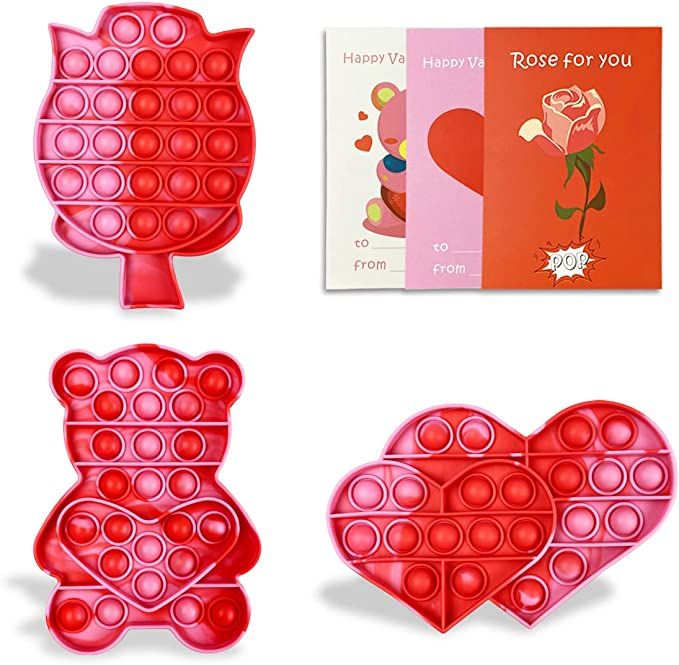 JoFAN 3 Pack Valentines Pop Fidget Toys with Cards for Him Kids School Class Classroom Valentines... | Amazon (US)