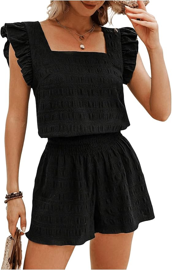 Milumia Women's Summer Outfits 2 Piece Textured Ruffle Cap Sleeve Blouse and Shots Set | Amazon (US)