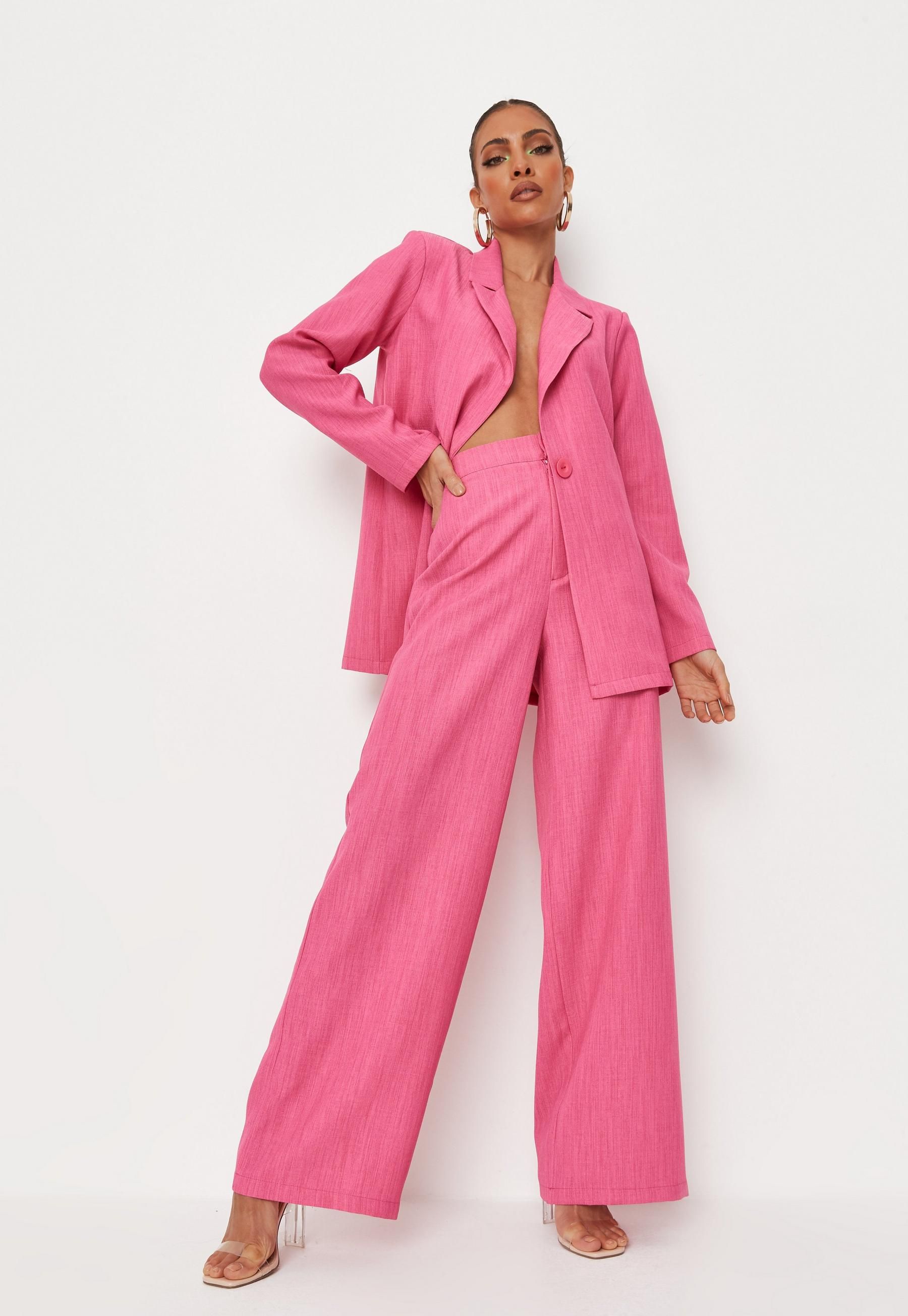 Hot Pink Linen Look Straight Leg Pants | Missguided (US & CA)
