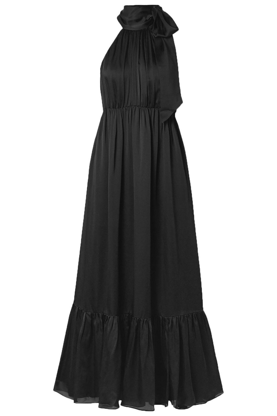 Black Tie-neck gathered silk-satin maxi dress | ZIMMERMANN | THE OUTNET | The Outnet (UK and Europe)