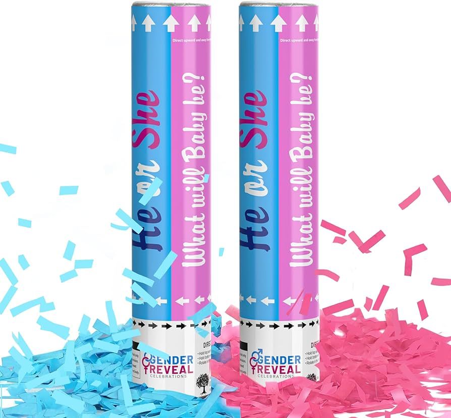 POPUPARTY 2 Pack Gender Reveal Confetti Cannon | 1 Pink & 1 Blue - Compostable Confetti Party Sup... | Amazon (US)