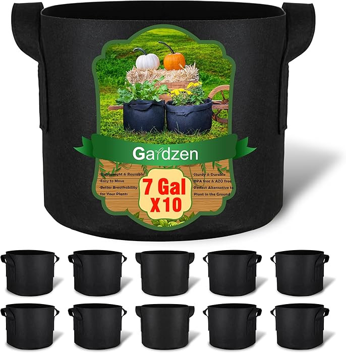 Gardzen 10-Pack 7 Gallon Grow Bags, 300G Thickened Aeration Fabric Pots with Handles, Heavy Duty ... | Amazon (US)