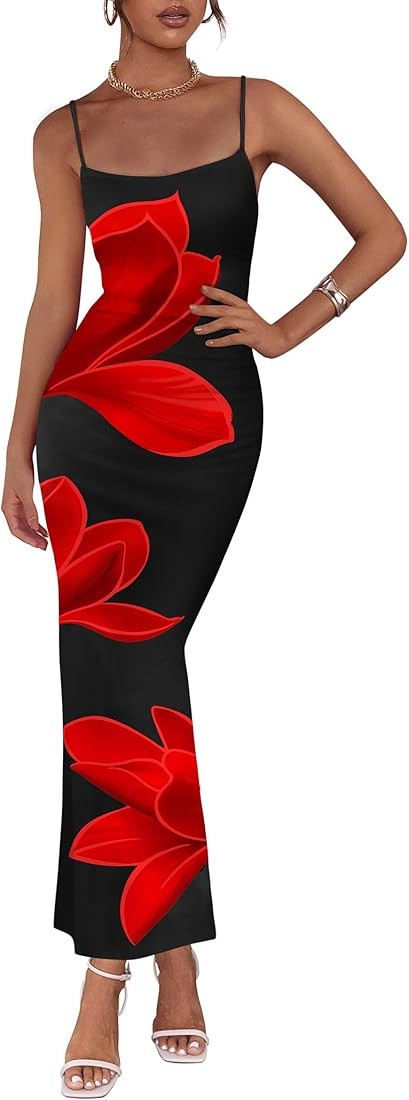 PRETTYGARDEN Womens Floral Maxi Dress Sexy Spaghetti Strap Mesh Dress Backless Slip Party Long Bo... | Amazon (US)