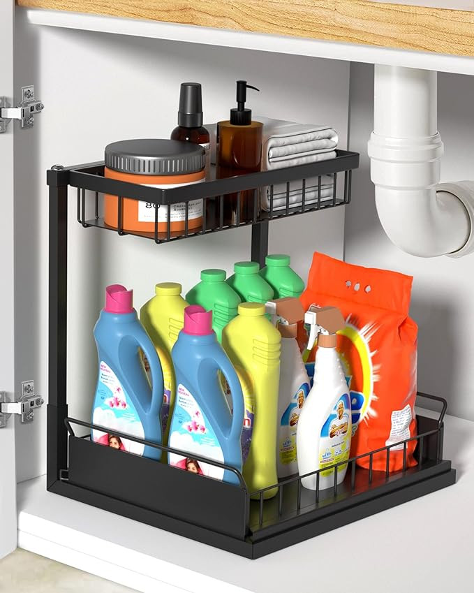Under Sink Organizer,Metal Pull Out Kitchen Cabinet Organizer with Sliding Drawer,Sturdy Multi-Fu... | Amazon (US)