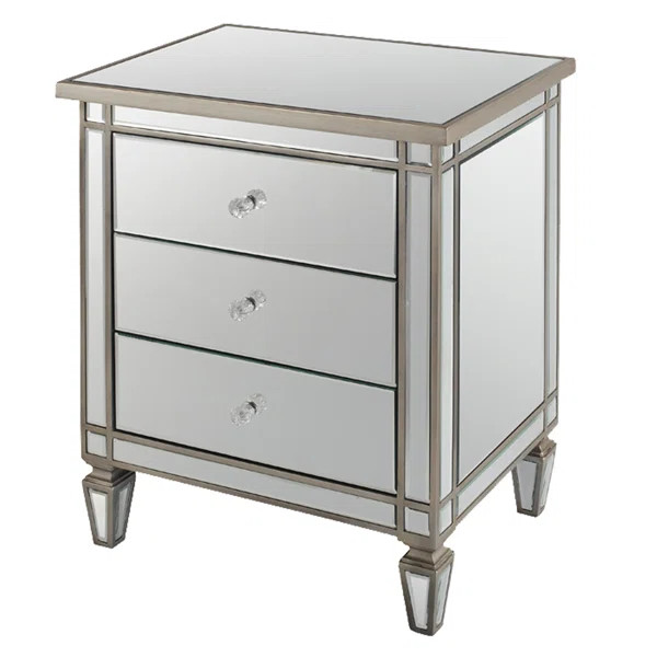 Pyle 3 - Drawer Glass Nightstand in Silver | Wayfair North America