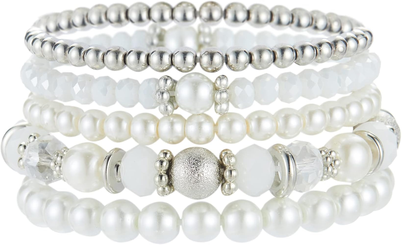 Noessla Beaded Pearl Stretch Bracelet Silver Stackable Crystal Beads Bracelets Trendy Costume Jew... | Amazon (US)