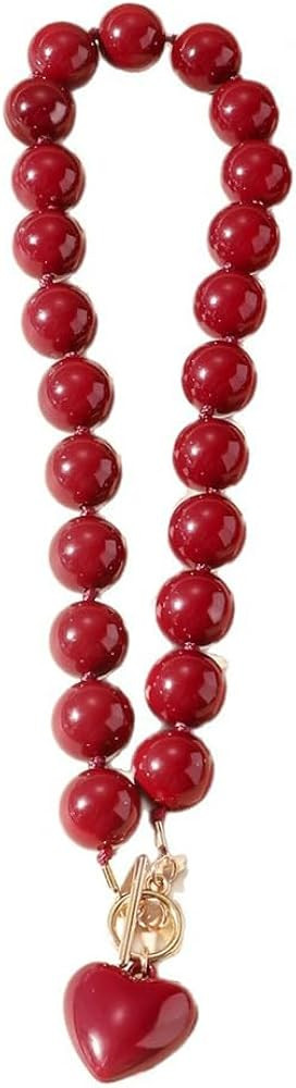 Love Heart Chunky Beaded Statement Choker Necklace - Acrylic Fat Hearted Beads Round Ball Pendant... | Amazon (US)