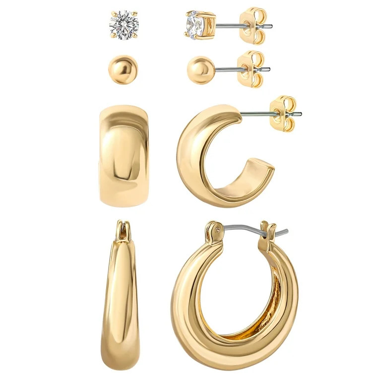 Believe by Brilliance Women's 14kt Gold Flash Plated Fashion Metal Cubic Zirconia 4 Pair Earring ... | Walmart (US)