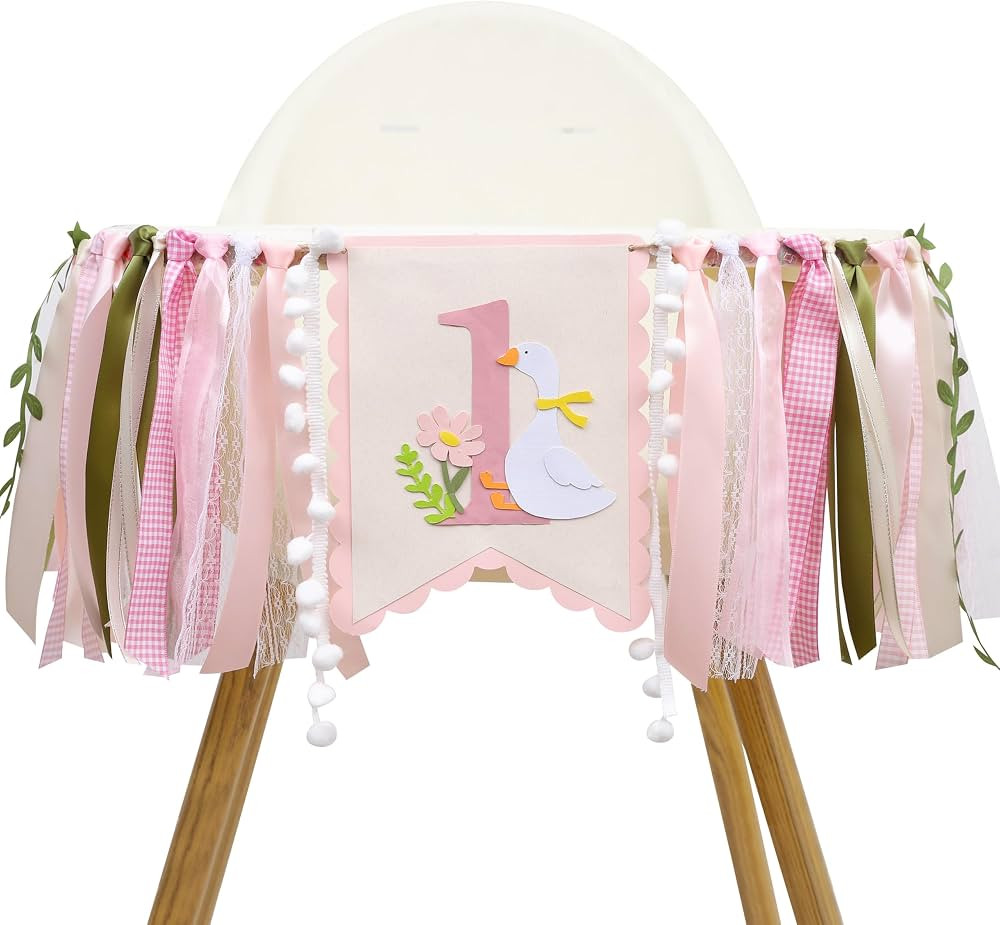One Funny Goose High Chair Banner for Girls - Goose 1st Birthday Decorations for Girls, Pink Goos... | Amazon (US)