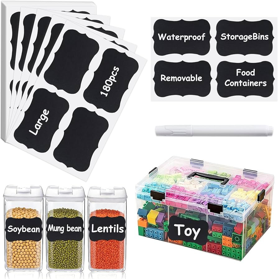 Chalkboard Labels-180PCS Large Size Waterproof Reusable Removable Chalk Labels with 1 Liquid Chal... | Amazon (US)