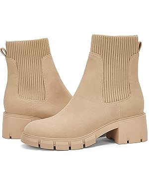 Ruanyu Womens Platform Ankle Boots Elastic Chunky Block Heel Chelsea Booties Lug Sole Non-Slip Co... | Amazon (US)