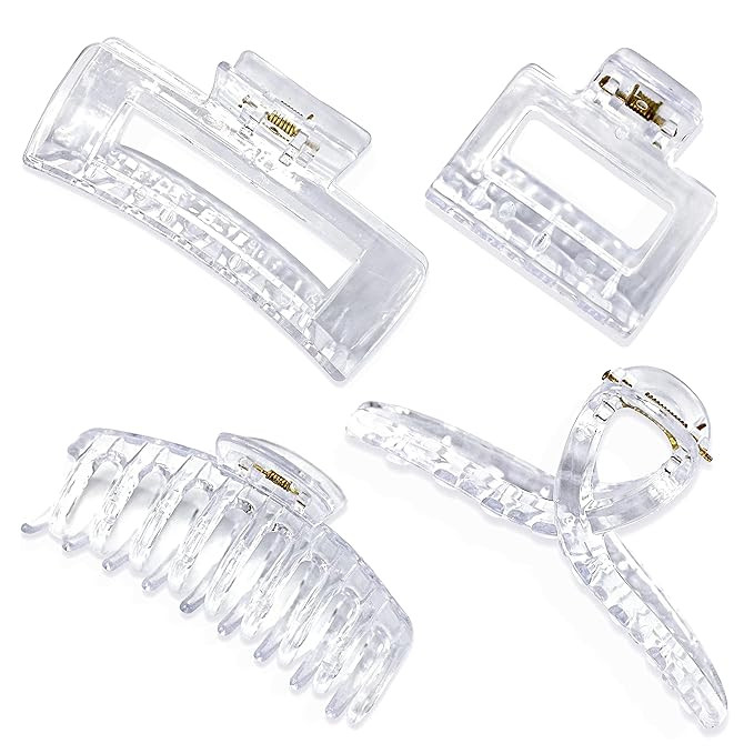 Strong Hold Hair Clips for Women & Girls - 4 pcs 4.33Inch Transparent Large and Small Interlockin... | Amazon (US)