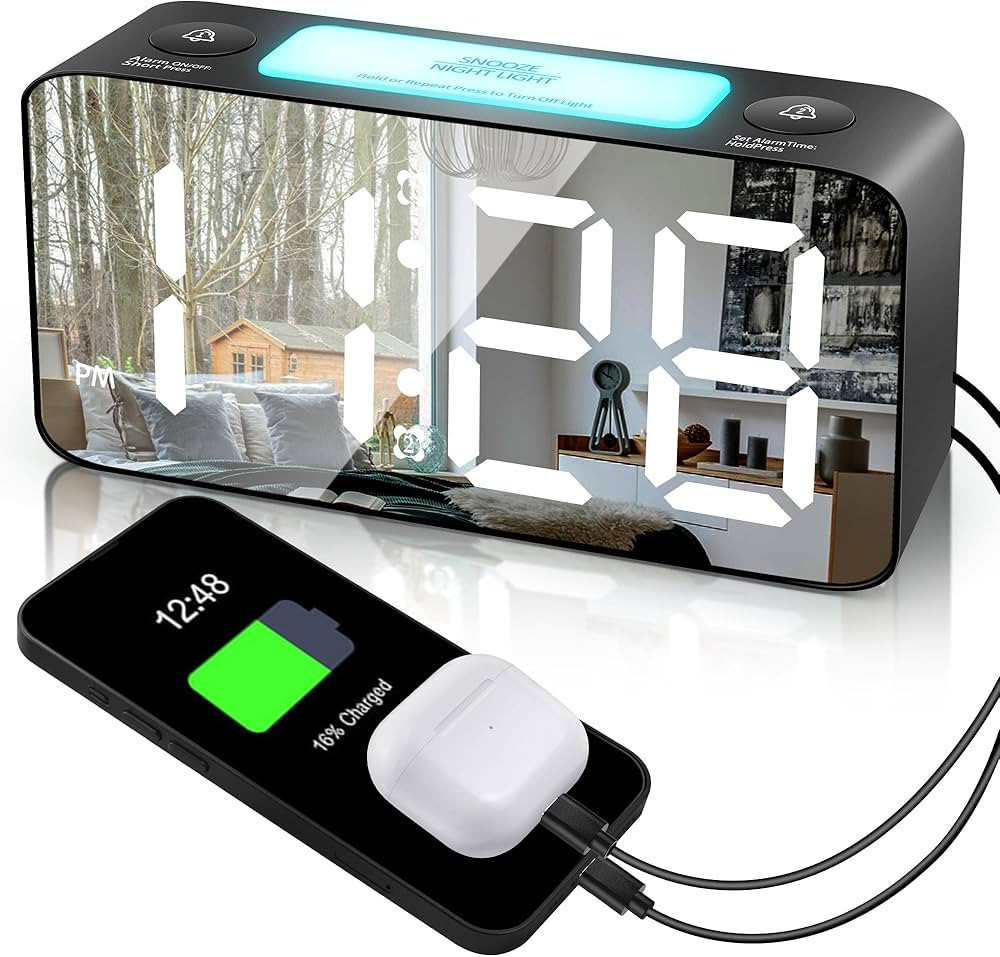 Digital Mirror Alarm Clock for Bedroom, 7 Colored Nightlight,Large LED 7" Screen & 4 Level Bright... | Amazon (CA)