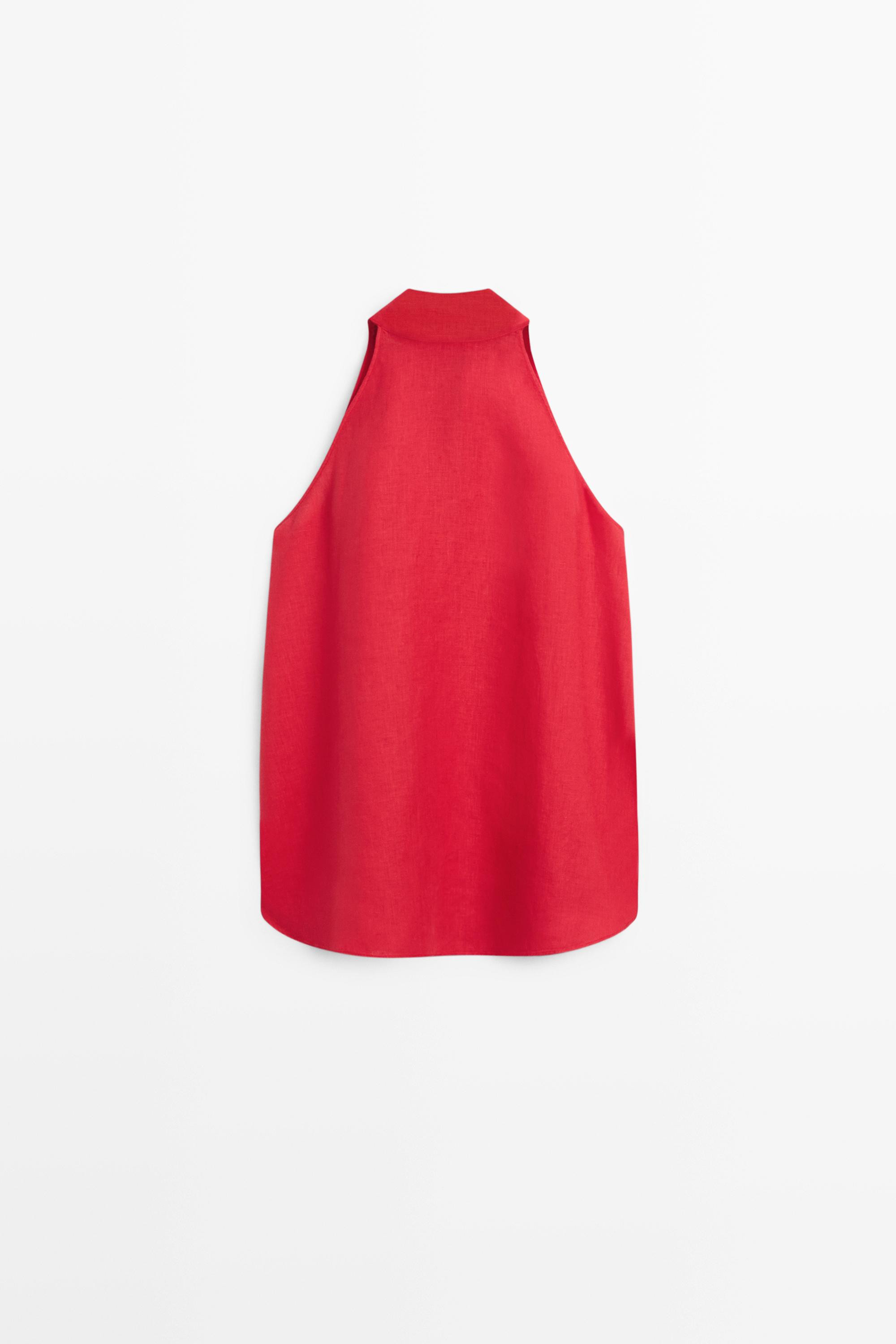 100% linen flowing halter top | Massimo Dutti UK